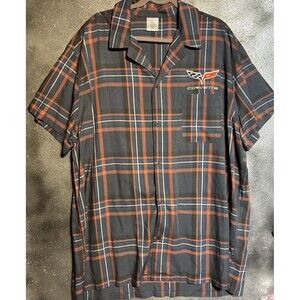 Official Licensed GM Corvette Short Sleeve Collared Men’s Plaid Shirt XXL Fall